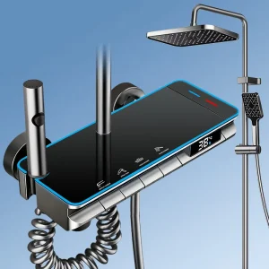Smart Thermostatic Shower Set Digital Display 4 Function Rainfall Handheld Gunmetal Hotel Bathroom Factory OEM ODM