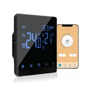 Smart Touch Screen Wi Fi Enabled Floor Heating Thermostat Flip Design Hydronic Boiler Systems Black Android Operation 90V 240V