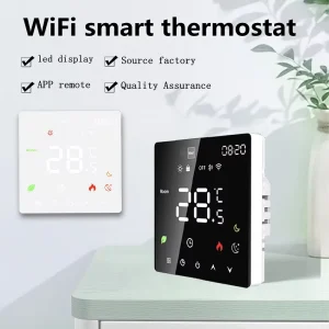 Smart Touch Screen Wi-Fi Enabled Floor Heating Thermostat with Flip Design for Hydronic & Boiler Systems Black Android Operation