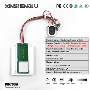 Smart Touch Sensor Voice Control Dimmer Switch for LED Bathroom Mirror Light Anti Fog Function CE RoHS Certified OEM ODM