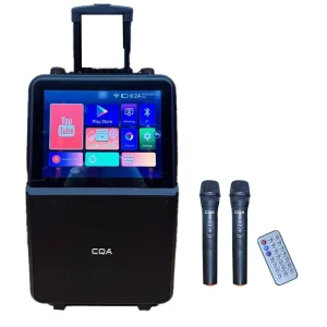 Smart Touch screen Karaoke Machine Pull Rod for Speaker All in one Karaoke System for Outdoor Home Use 2 Microphones