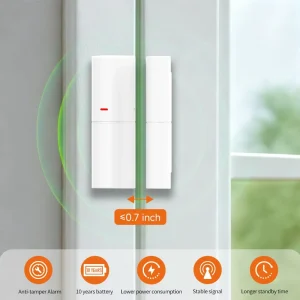 Smart Tuya Wi-Fi Plastic Window/Door Magnetic Sensor with up to 10m Detection Home Alarm System