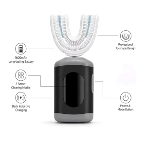 Smart U Shaped LED Sonic Toothbrush Hands-free Quiet Vibration IPX7 Waterproof Medium Portable Replaceable Heads