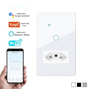 Smart US Standard Tuya WiFi Glass Touch Wall Switch Socket Plug Manufacturer with Energy Monitoring Alexa for Smart Home