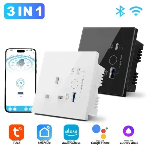 Smart USB Type C Outlet WiFi Industrial ABS UK Wall Socket with USB Charging APP Remote Control Child Safety Lock