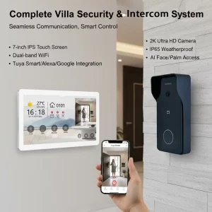 Smart Villa Door Phone System 2K WiFi App Face ID Palm Vein Fingerprint IP65 Waterproof