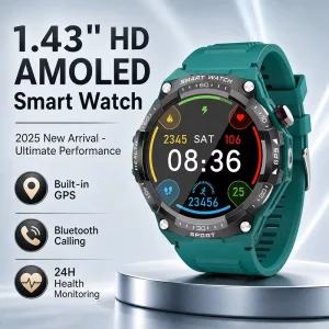 Smart Watch 700mAh Battery Life 1.43 AMOLED Display GPS Navigation Voice Assistant Health Monitoring Smartwatch