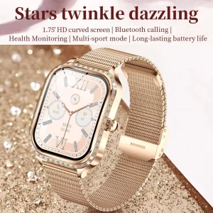 Smart Watch for Women TFT 1.75-inch Curved Screen BT Call Inlaid Diamond Health Monitoring IP68 Waterproof Ladies Watch