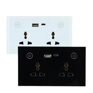 Smart WiFi 147 Wall Socket USB Type C PD 20W Universal Power Plug Outlet Touch Switch Voice Remote by Alexa Google Home for Tuya