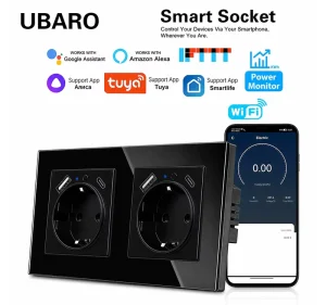 Smart WiFi 153 Type Double EU Socket with USB A+C Charging 16A 3500W Power Monitoring Glass Panel for Tuya Alexa Google Alice