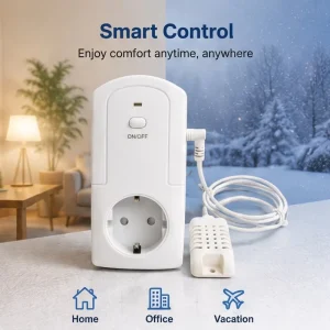 Tuya Smart Room Temperature Thermostat Plug with Socket 16A Wi Fi Remote Control & Power Meter for Electric Heating Cooling