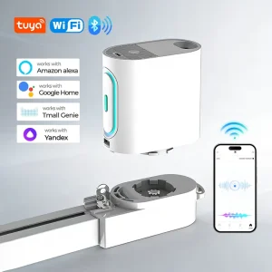 Smart WiFi Curtain Motor with Rail System Complete Kit Works with Tuya Smart Life App Alexa Google Assistant 10A for Home Hotel