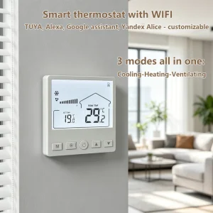 Smart WiFi Fan Coil Thermostat with Alexa & Google Assistant Cooling, Heating, Ventilation, and Floor Heating Controller 3-in-1