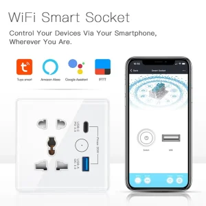 Smart WiFi Industrial Plug Socket USB C PD 3.0 USB A QC 3.0 Fast Charging APP Remote Control Timer Countdown 2 Outlets OEM