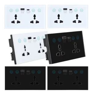 Smart WiFi Light Switch Wall Socket Universal Standard Tempered Glass Panel Smart Socket Remote Control Smart Home Devices