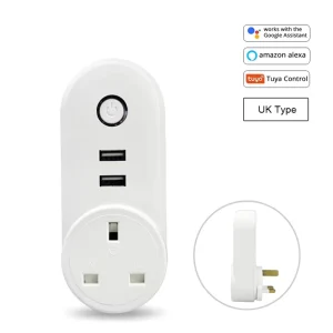 Smart WiFi Power UK Plug Outlet Socket with USB Tuya App Control Timer Function Work with Alexa Google Home Assistant
