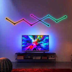 Smart WiFi Splicing Light Bar Kit RGBIC Symphony LED Wall Lamp Voice Alexa Google Home Remote Modern Black for Gamers