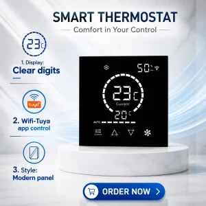 Smart WiFi Thermostat 12VAC Energy-Efficient PVC AC Controller for Smart Homes Tuya Compatible-Flexible for Schools Hospitals