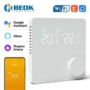Smart WiFi Water Heating Thermostat with Rotary Knob LCD Display for Hydronic Floor Heating System