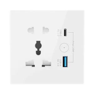 Smart WiFi White PC 5-Hole Universal Power Wall Socket with USB+Type-C Port PST-DS-158FWN