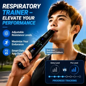 Smart Wireless Breathing Training Assistant App-Sync Real-Time Monitor Dual Channel Inhale/Exhale 3 Levels Resistance