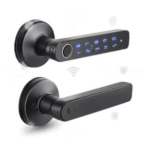 Smart Wood Door Lock Fingerprint Card Key Unlock Wi-Fi Tuya App Control Cloud Aluminum Alloy Construction Home Use CS9