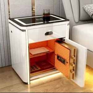 Smart Wooden Bedside Table Particle Board Top Safe 3-Drawer Minimalist Modern Design Integrated Home Multifunctional Wireless