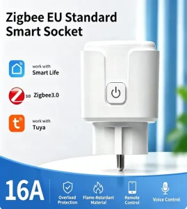 Smart Zigbee EU Standard Smart Socket 16A WiFi Voice Control Timer Power Monitoring No Display Screen Universal Use