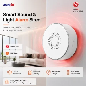 Smart Zigbee Infrared Indoor Sound Light Siren Alarm 110dB High Decibel Burglar USB Rechargeable Smart Home Security System