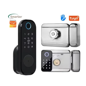 Smartier Cerradura Inteligente Ttlock Tuya Wi Fi Biometric Fingerprint Card Password Key Smart Aluminum Steel Door Rim Lock