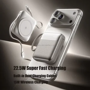 Soft Touch 10000mAh Magnetic PowerBank 22.5W Super Fast Charging Built in Dual Cables Portable Charger External Wireless Battery