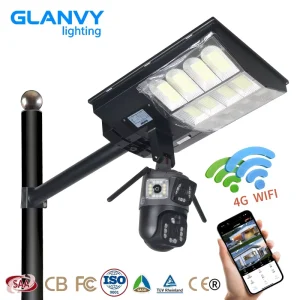 Solar LED Street Lamp 800W IP65 with Camera 4G Monitoring Mobile Remote Tall Pole Radar Induction Rural Roads Outdoor Lighting