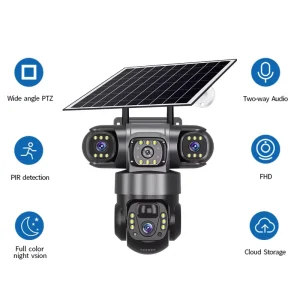 Solar PTZ Camera 3 Lens 1080P V380 Pro WiFi Solar Panel Outdoor Security Camera