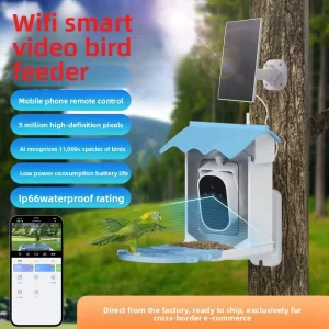Solar Powered AI Bird Recognition Smart Bird Feeder With 5MP HD Camera WiFi IP66 Waterproof Wild Bird House For Outdoor Garden
