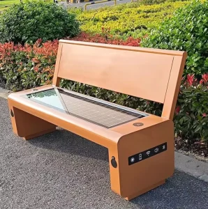 Solar Powered Outdoor Park Garden Bench with Waterproof Design WiFi Phone Charging and Music Playback