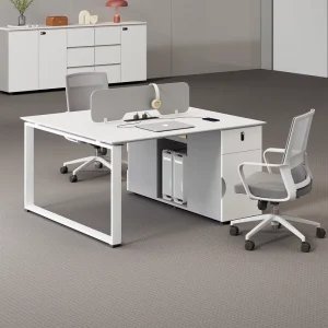 Solid Wood Modular Office Workstation Staff Desk – Double Ergonomic Office Desk Storage Drawer Cable