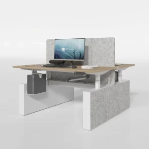 Soundproof Electric Height Adjustable Double Workstation 2 Person Sit Stand Desk Acoustic Screen Felt Leg Box Bulk Order