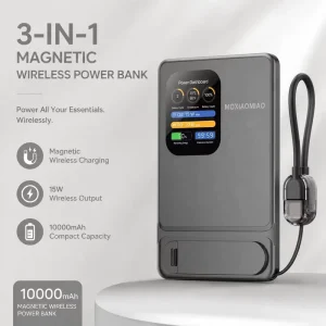 Source Factory OEM B2B Ultra Slim Portable Magnetic Wireless Power Bank 10000mAh Aluminum Alloy PD20W Fast Charging with a Stand