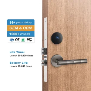 Split Handle RFID Smart Hotel Lock Aluminum Smart Key Card Lock with ANSI Mortise Offline Hotel Room Lock System