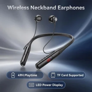 Sport Neck Hanging Headset TF Card Offline Play ENC Noise Cancelling 500mAh LED Power Display Low Latency Game Mode Earphones