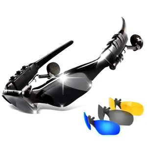 Sports Wireless for Blue Tooth Earphone Sunglasses with Sun Lens Riding Glasses and Handsfree Microphone for Outdoor Sports
