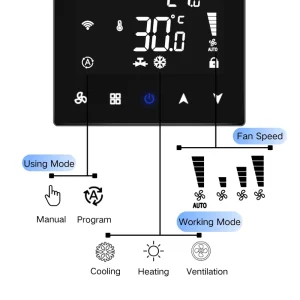 Square Wall Mounted Smart HVAC Thermostat of 2 4 Pipes 230V 5A On Off Modulating Thermostat for ODM OEM Thermostat