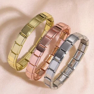 Stainless Steel Silver-Plated Gold Chain Modular Links DIY Personalized Elastic Geometric Italian Charm Bracelet for Unisex Gift