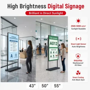 Sunlight Readable 3000 Nits IP65 Outdoor Digital Totem Smart Cooling System Text Display for Airport Transportation Wayfinding