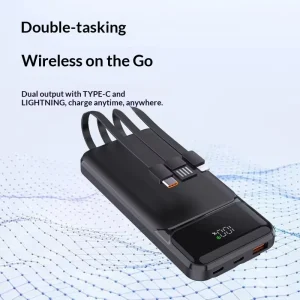 Super Slim High Capacity Portable Charger PD 22.5W Plastic Power Bank with 20000mAh 2USB A + 1USB C Ports and Cable