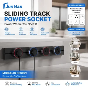 Surface-mounted Movable Track Socket for Home Use Sliding Power Rail Power Extension Strip