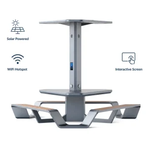 Sustainable Modern Smart Solar Bench Seating Table With High Tech Wireless Charging WiFi for Commercial Public Space