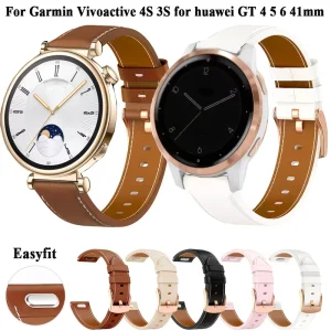 Synthetic Leather 18mm Wrist Strap Rose Gold Buckle Sport Loop Watch Band Compatible for 5 6 Garmin Vivoactive 4 3S