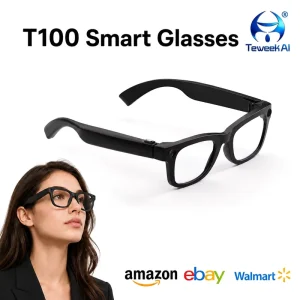 T100 Wearable Glasses Selfie Monitor Screen 8MP Camera Photo Video Audio Recording 8GB Storage 300mAh Battery WiFi Transfer