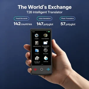 T26 Smart AI Mini Translator with 142-Language Real-Time Voice Translation, IPS Color Display and Simultaneous Interpretation